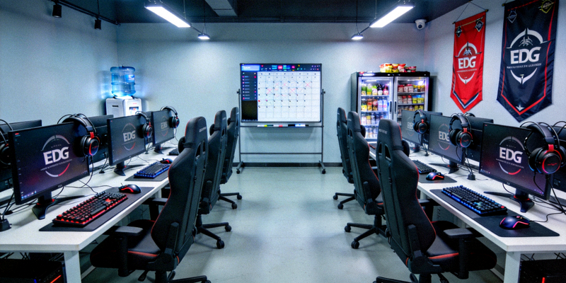EDG战队训练基地内部环境 - 专业电竞设备与训练设施展示